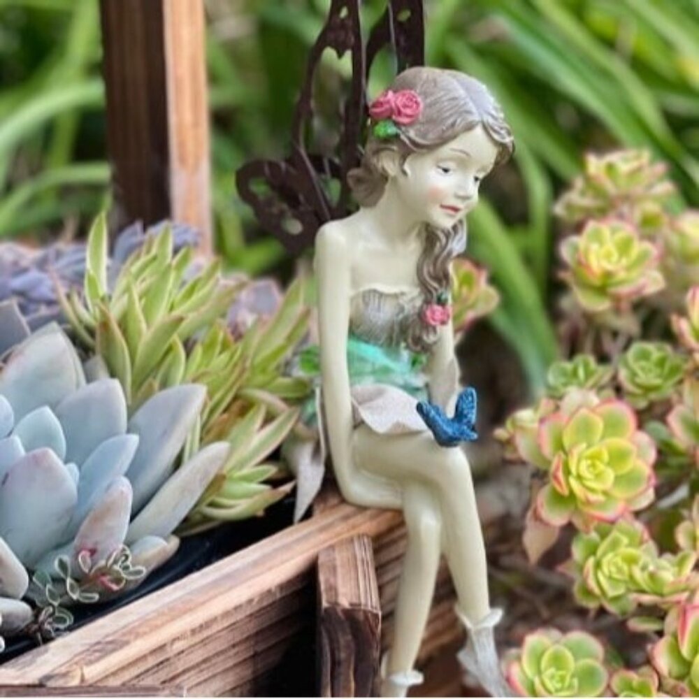Fannie The Garden Fairy Sitting Statue, 12 Inch, Polyresin